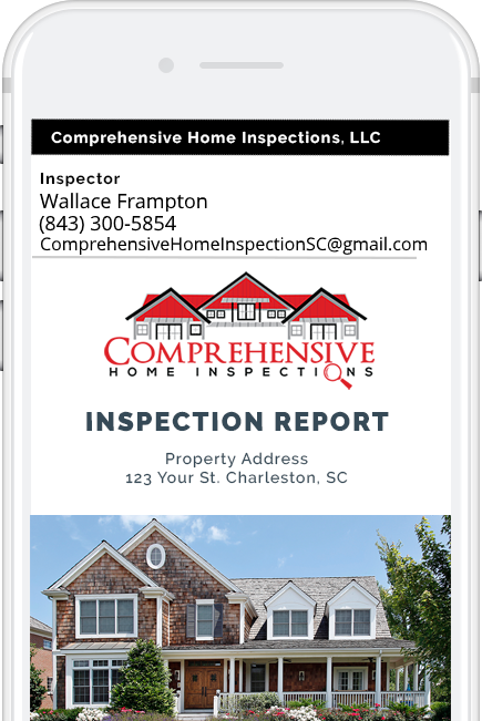 Smartphone screen showing the Comprehensive Home Inspection Create Request List online Inspection Report